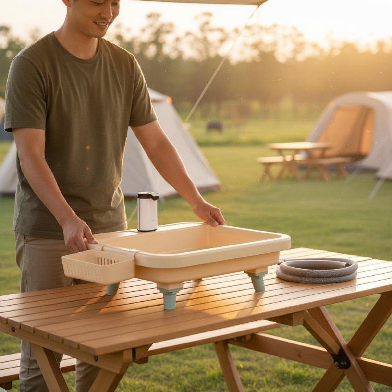 Outdoor Camp - حوض غسيل محمول للتخييم مزود بصنبور