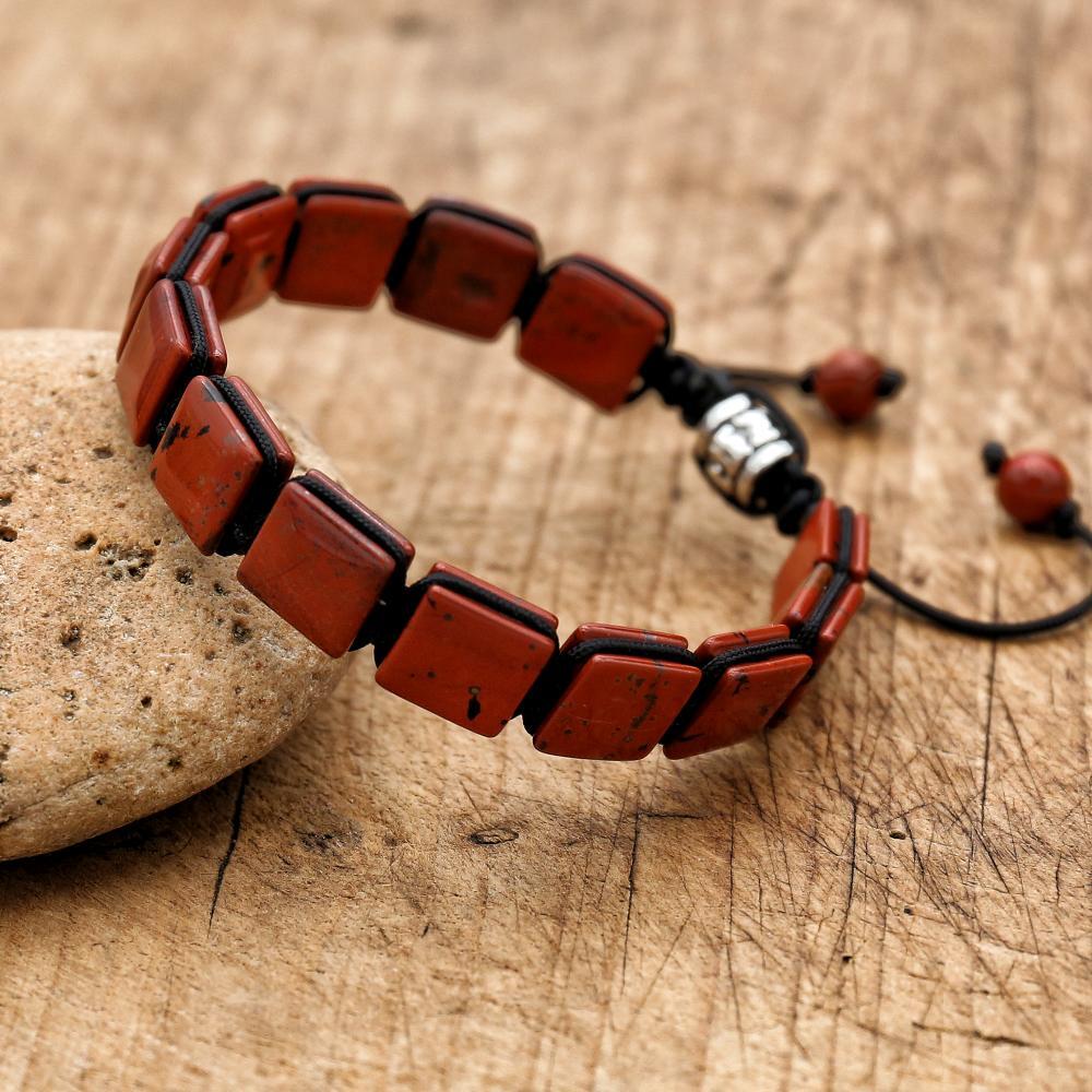Paracord Bracelet - سوار مضفر من أحجار الجاسبر الحمراء