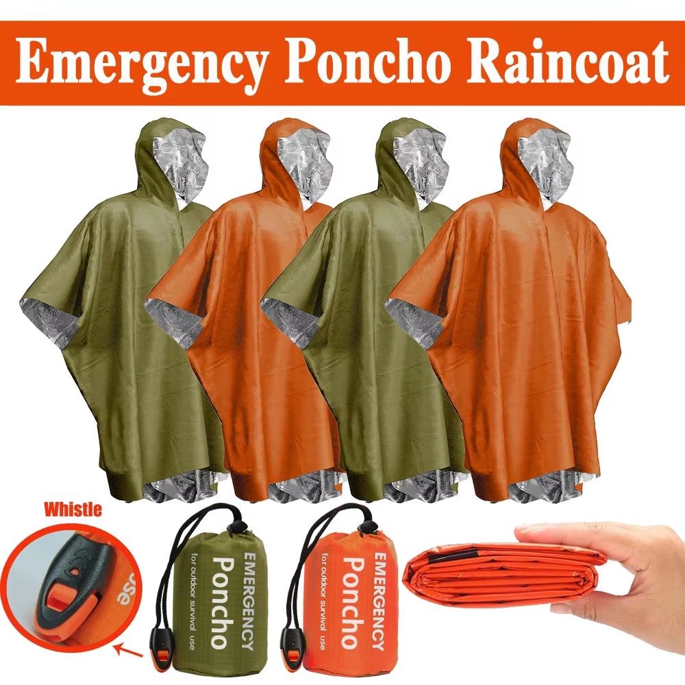 Camping Rain Poncho - معطف طوارئ مقاوم للمطر، بطانية حرارية،
