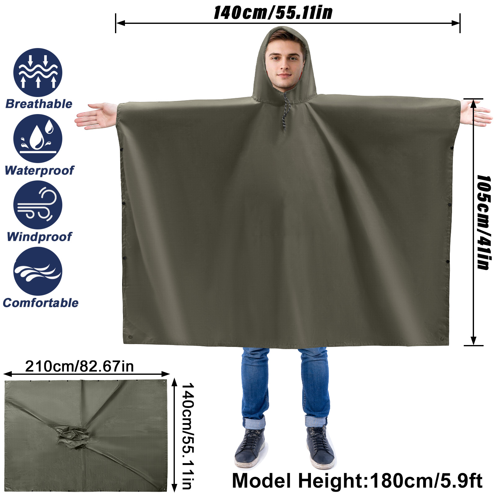 معطف مطر للبالغين معطف واق من  - مراجعة Camping Rain Poncho وسعره